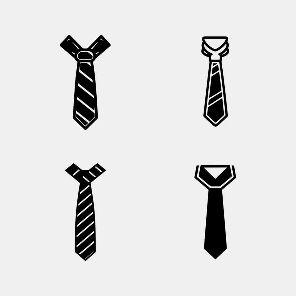 Krawatte schwarz Silhouetten Vektor isoliert auf Weiß Hintergrund