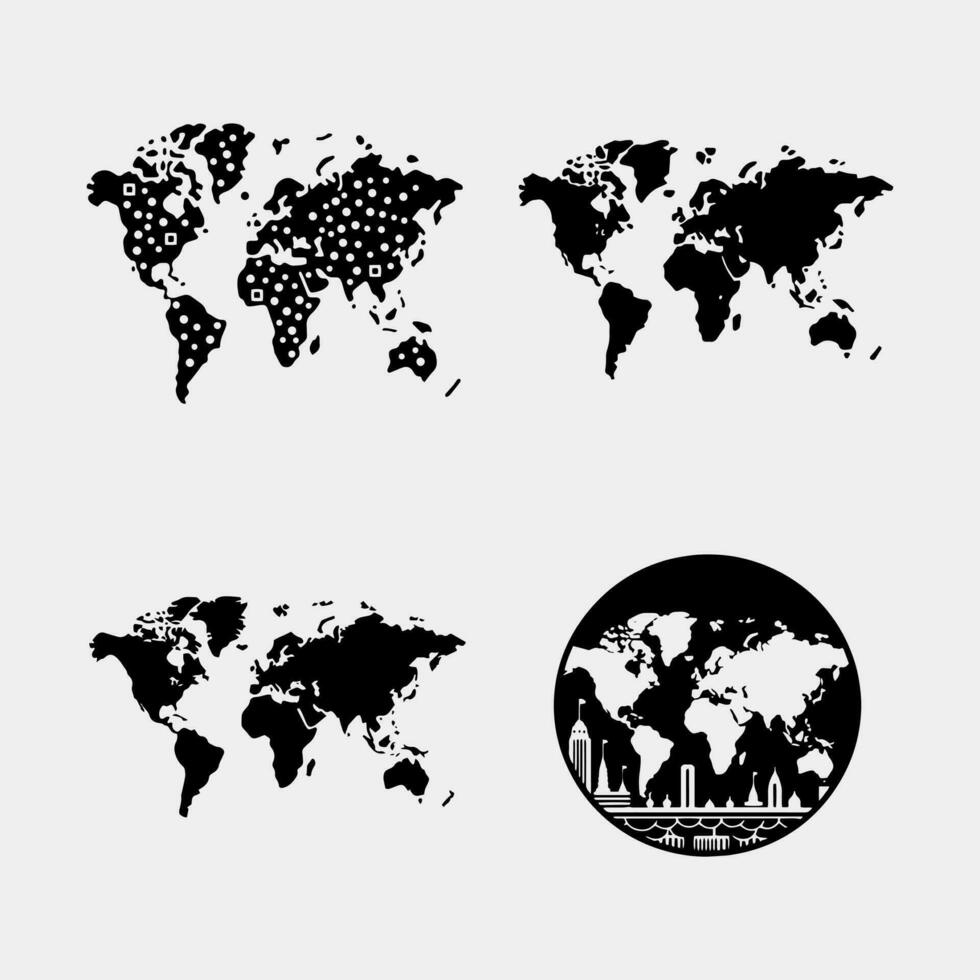 värld Karta med en massa av städer. uppsättning av vektor ikoner