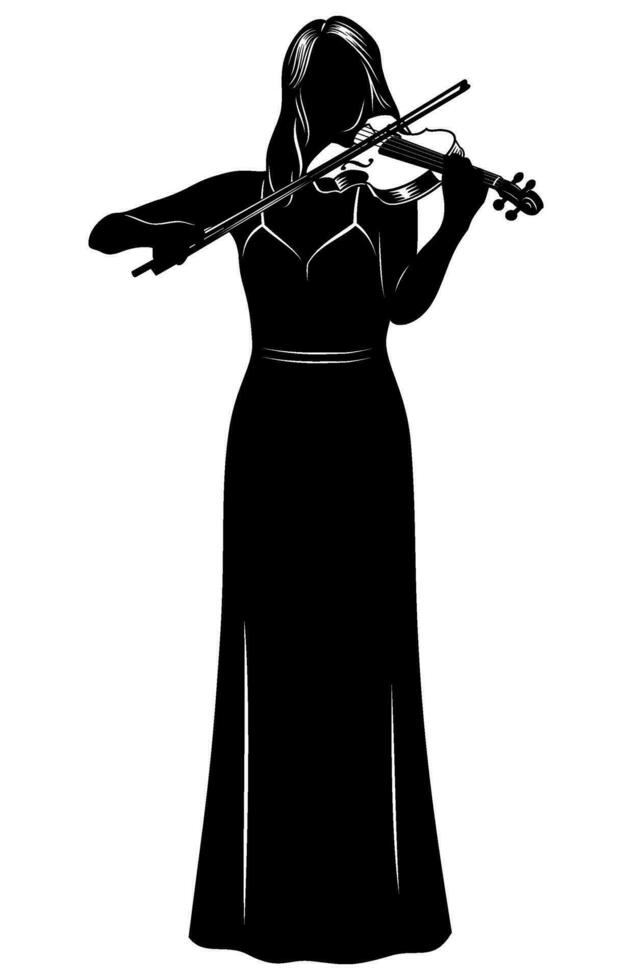 Silhouette von Mädchen spielen auf ein Geige. Vektor Clip Art isoliert auf Weiß.