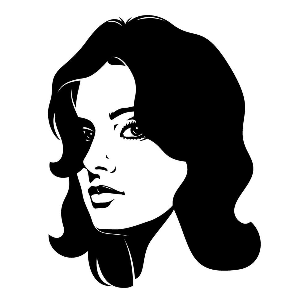 kvinna ansikte silhuett. svart och vit flicka porträtt. vektor ClipArt isolerat på vit.
