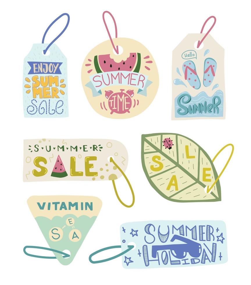 Sommer-Verkaufsetikett genießen Sie Sommer-Tag-Etiketten Sommerzeit und Feiertags-Tags Promotion Doodle Illustration Postkarte und Einzelhandel vektor