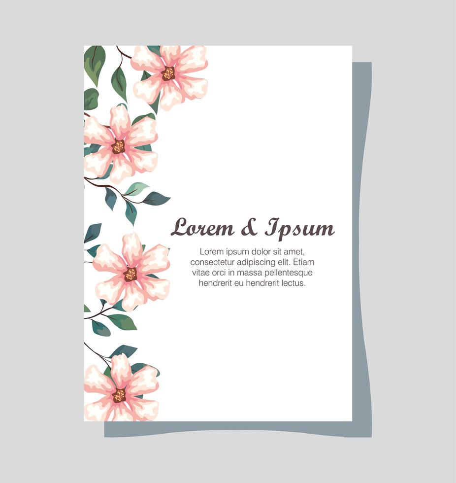 gratulationskort, bröllopsinbjudan med blommor, grenar och blad dekoration vektor