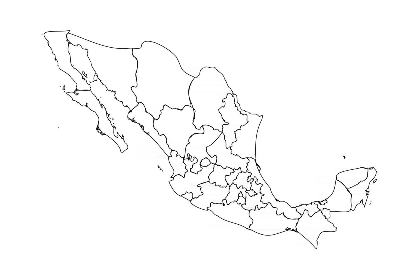 doodle karta över mexico med stater vektor