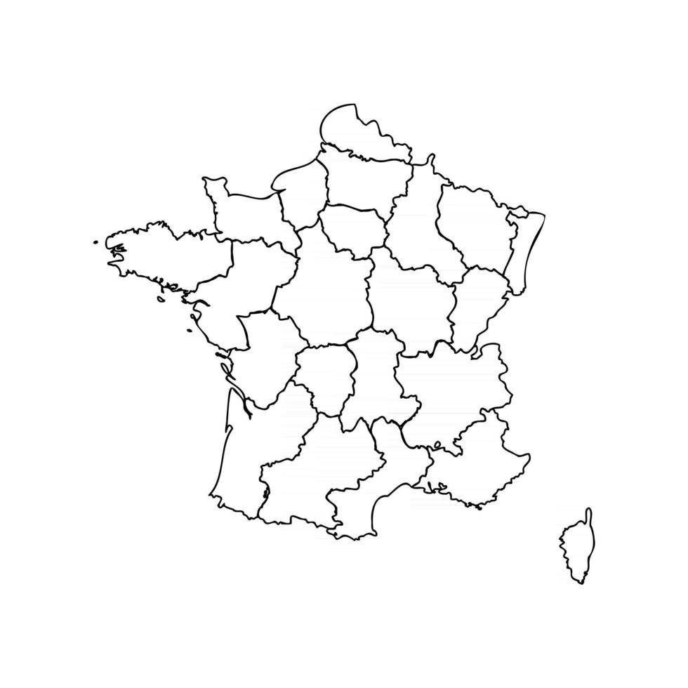 doodle karta över Frankrike med stater vektor
