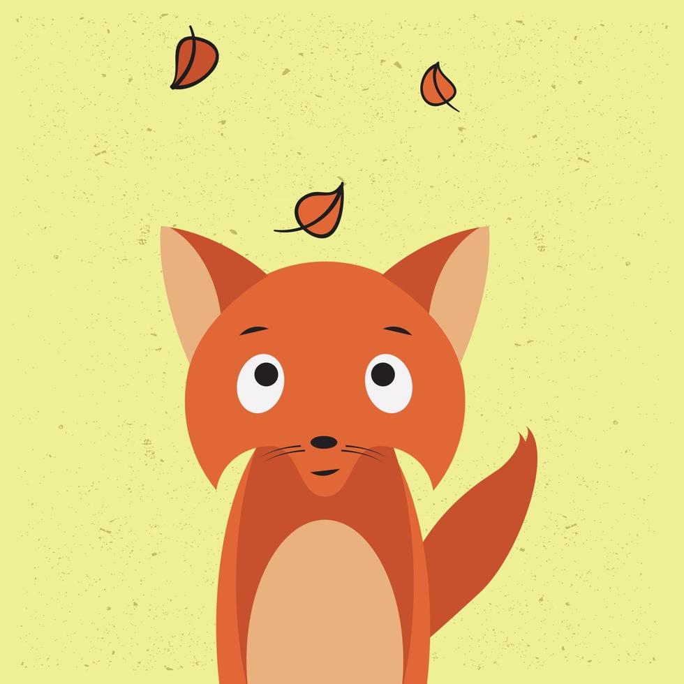 Süße und lustige Fuchs-Cartoon-Figur kostenlose Vektor-Illustrationsvorlage mit Blättern vektor