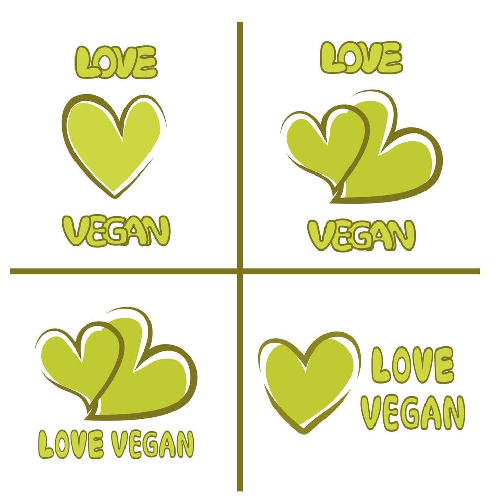 Set von Liebe Vegan Icons 100 vegane Liebe Vegan Herzen vektor