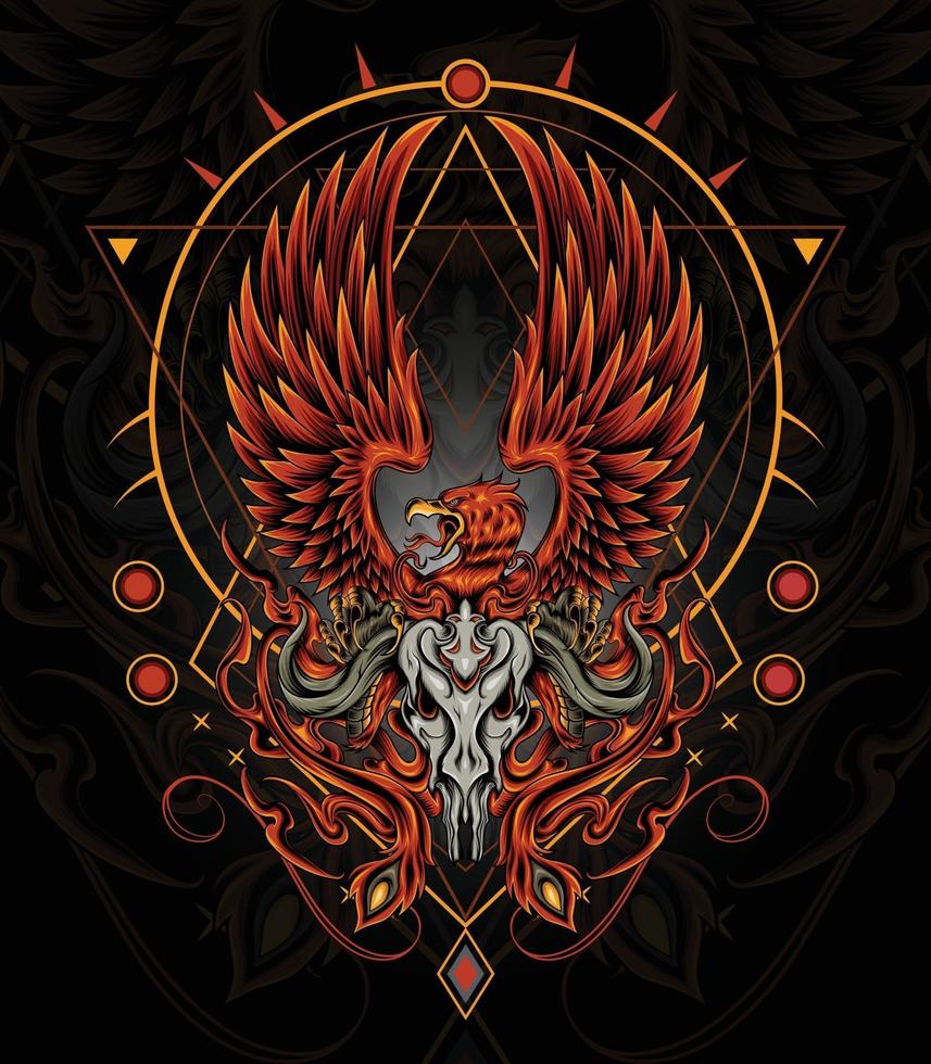 mytisk Phoenix tatuering konst eld fågel illustration vektor