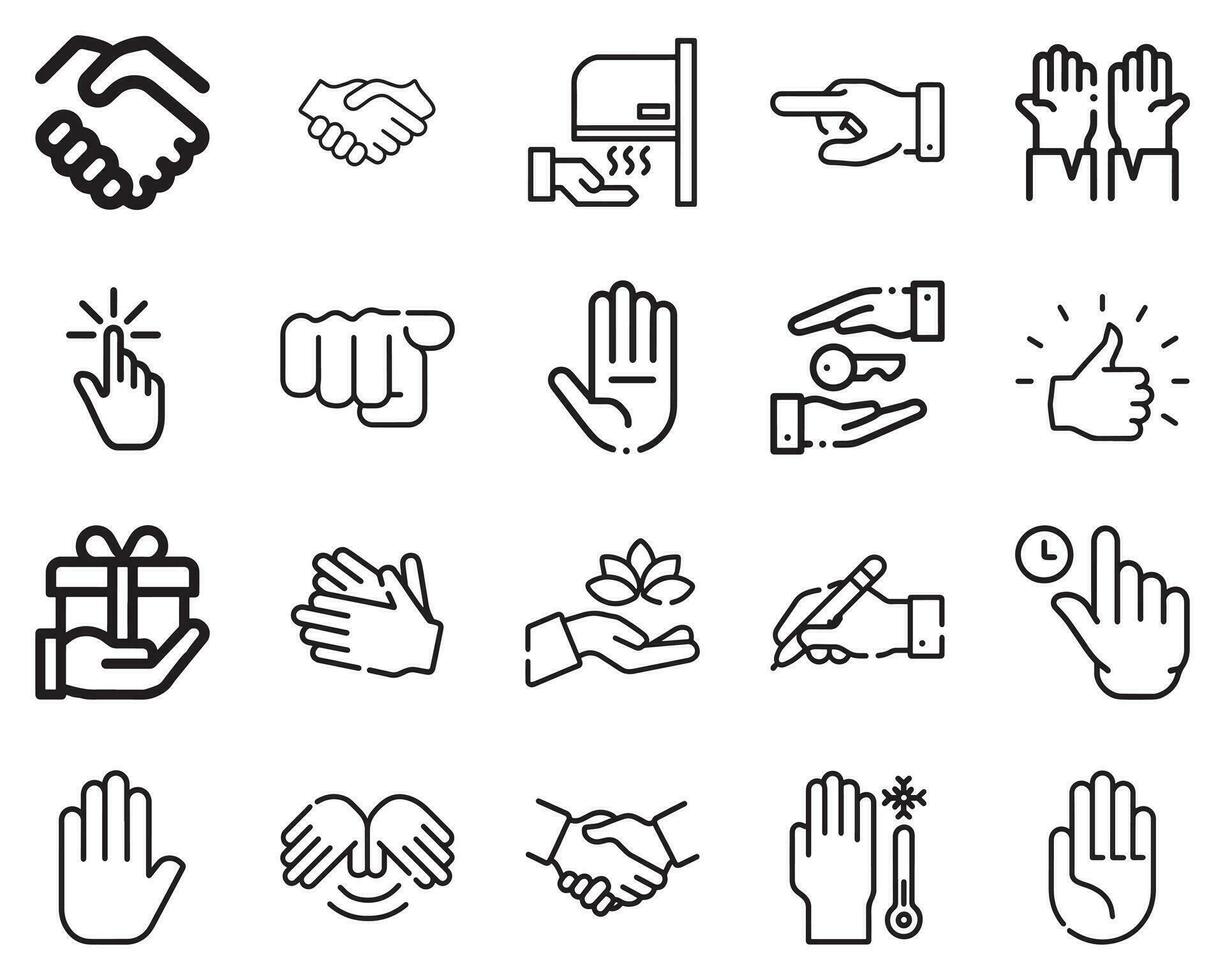 enkel uppsättning av hand gester relaterad vektor linje ikoner. innehåller sådan ikoner som gestikulera, tecken, gest och Mer. redigerbar stroke. 48x48 pixel perfekt.