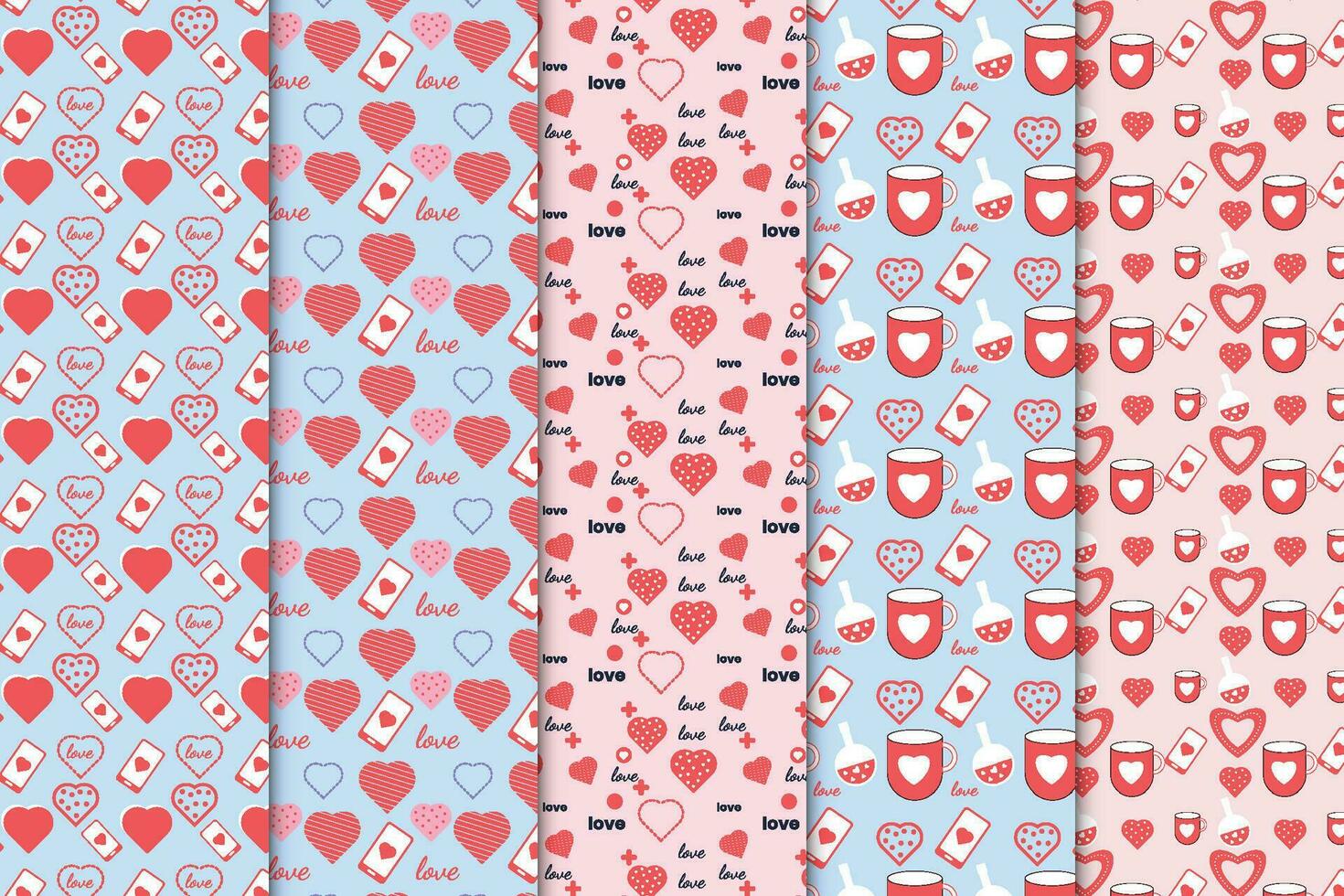 abstrakt kärlek mönster element vektor för omslag papper, tapeter, och bok täcker. hjärta form mönster för par. kreativ valentine mönster uppsättning dekoration på rosa och blå bakgrunder.