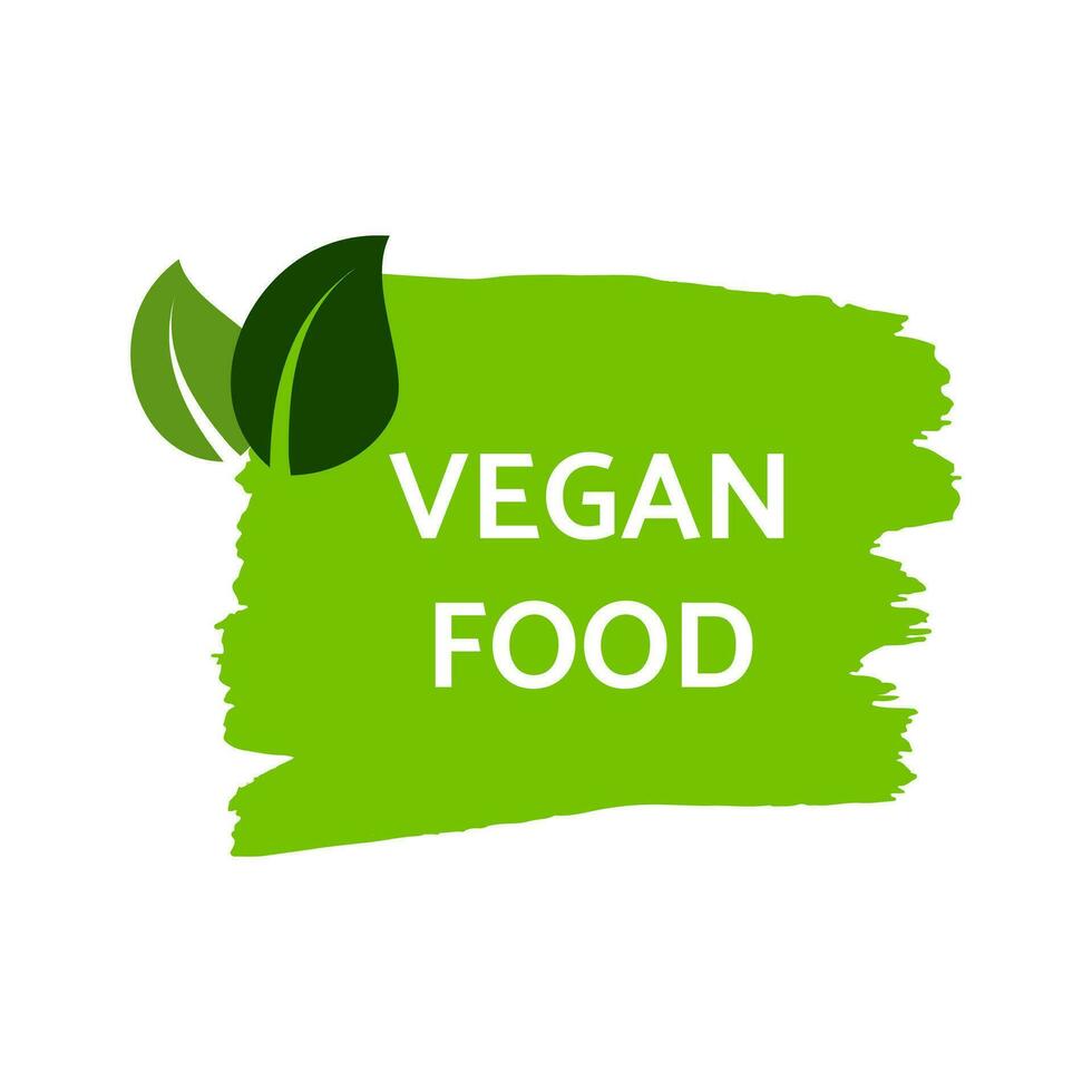 grön naturlig bio märka. de inskrift vegan mat på grön märka på hand dragen fläckar. vektor illustration