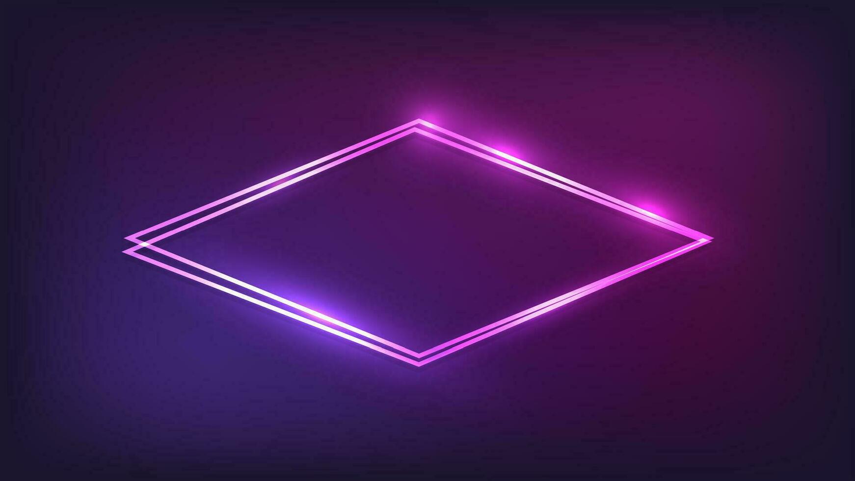 neon dubbel- romb ram med lysande effekter på mörk bakgrund. tömma lysande techno bakgrund. vektor illustration.