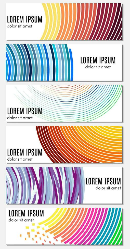 uppsättning av sex färgrik abstrakt rubrik banderoller med böjd rader och plats för text. vektor bakgrunder för webb design.