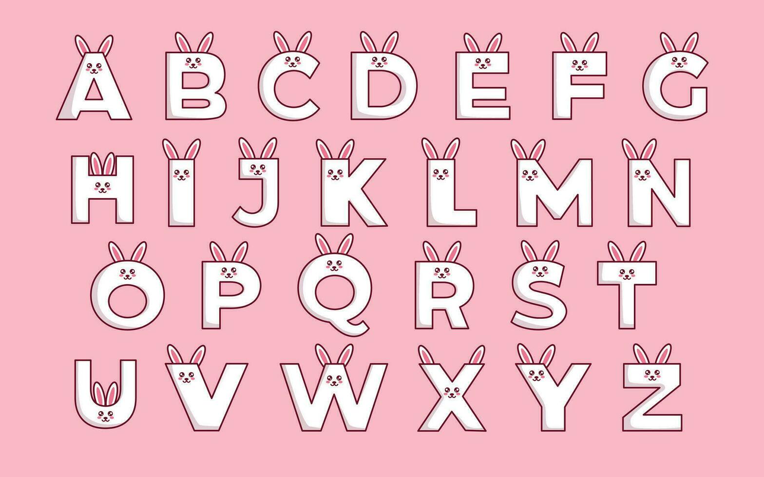 söt kanin alfabet djur- font vektor