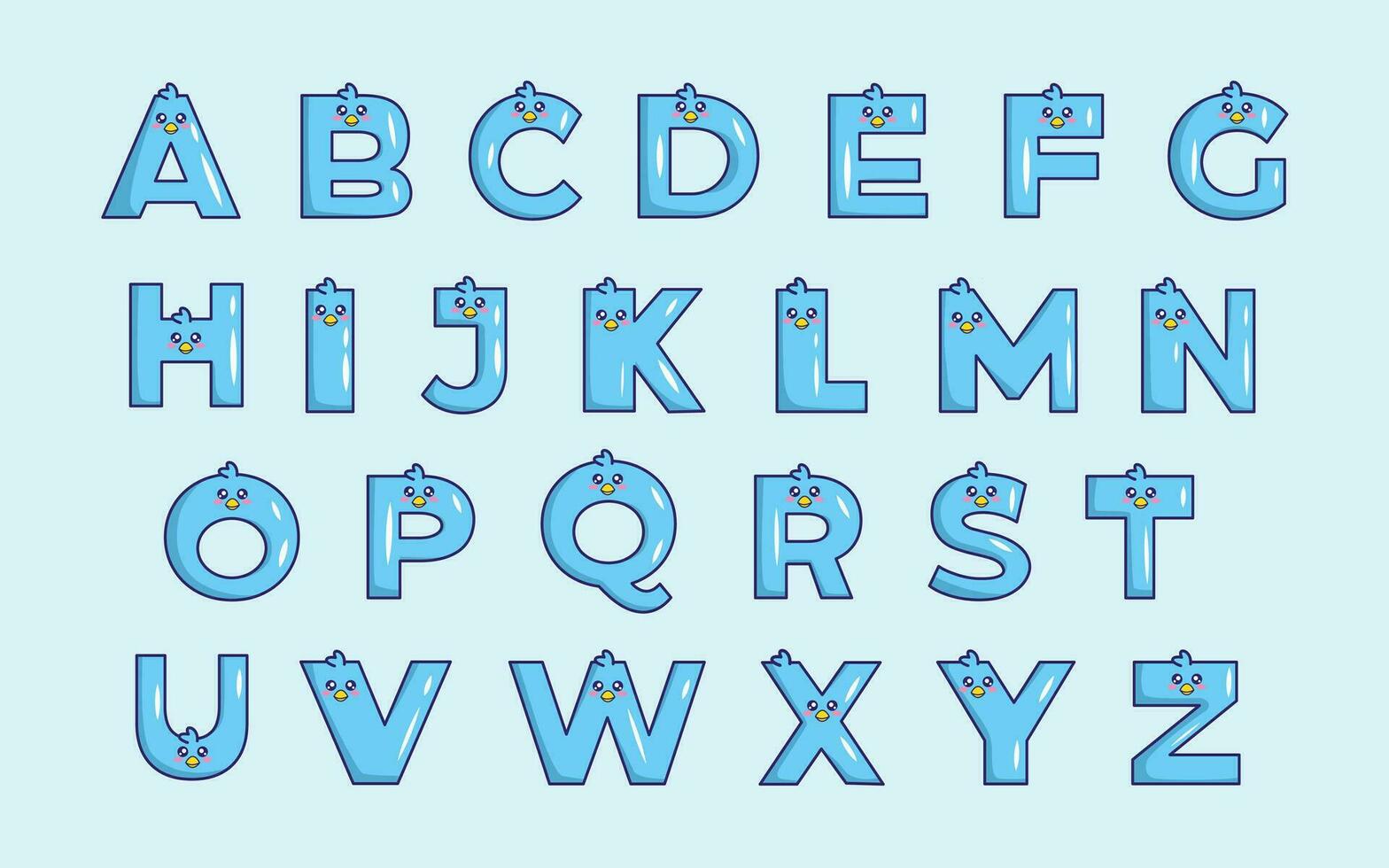 söt fågel alfabet djur- font färgrik brev vektor