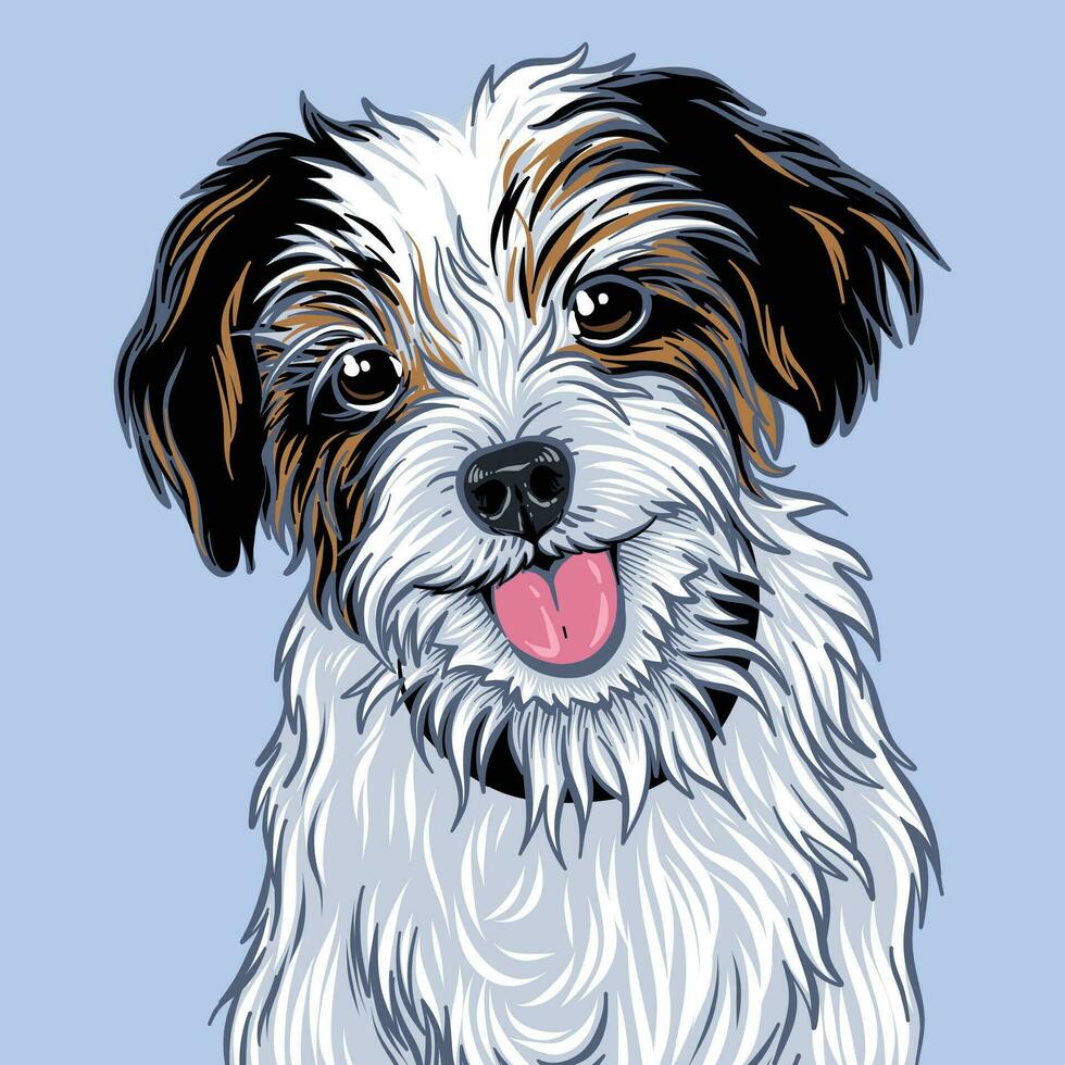 Porträt von ein süß heiter Hund auf ein Blau Hintergrund. Vektor Illustration.