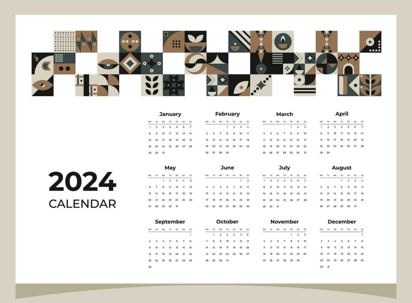 kalender 2024 geometrisk mönster. kalender mall för 2024 år med geometrisk former. vektor