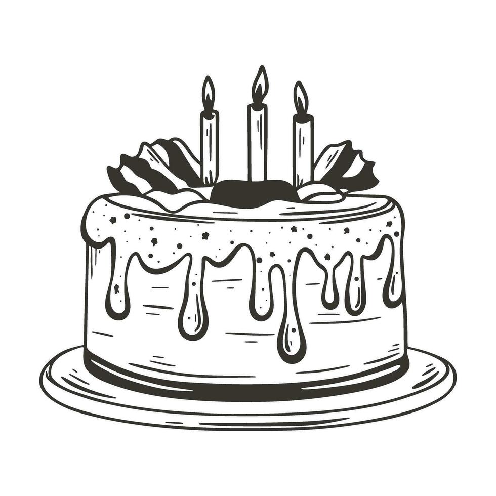 Geburtstag Kuchen mit Kerzen Hand gezeichnet Illustration vektor