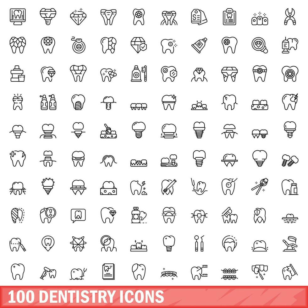 100 Zahnheilkunde Symbole Satz, Gliederung Stil vektor