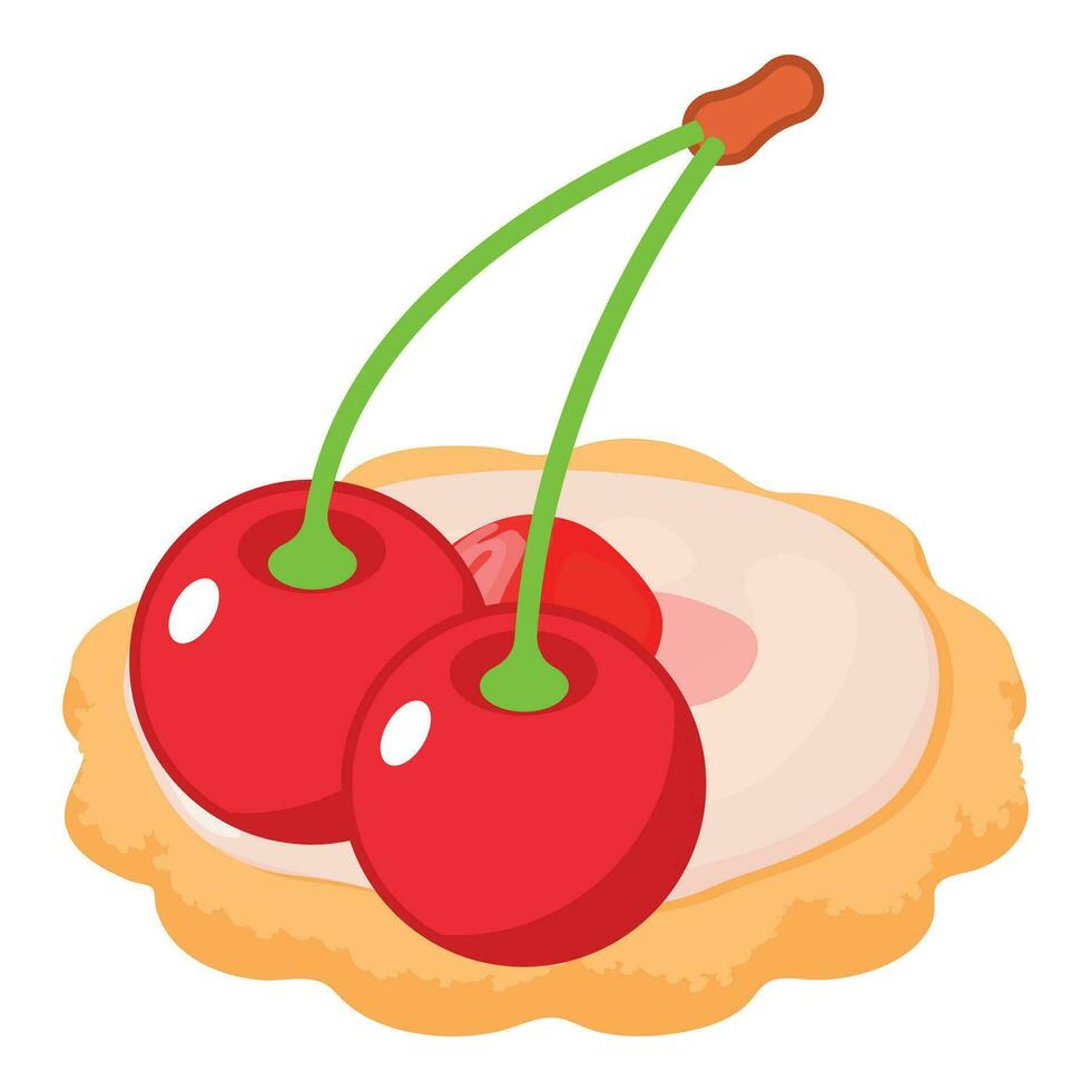 Kirsche Dessert Symbol isometrisch Vektor. Plätzchen mit Glasur und rot reif Kirsche Symbol vektor