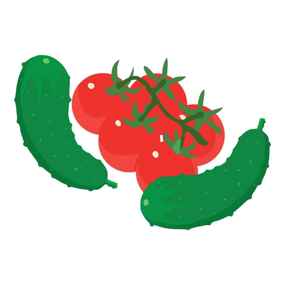 organisk mat ikon isometrisk vektor. gren av mogen körsbär tomat och gurka vektor