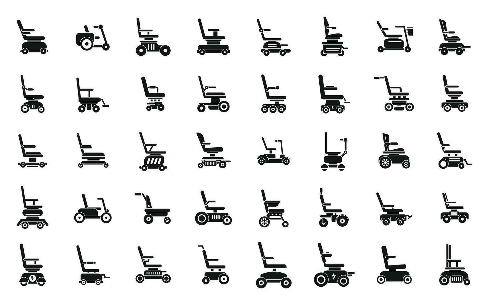 elektrisk rullstol ikoner uppsättning enkel vektor. vuxen vård vektor
