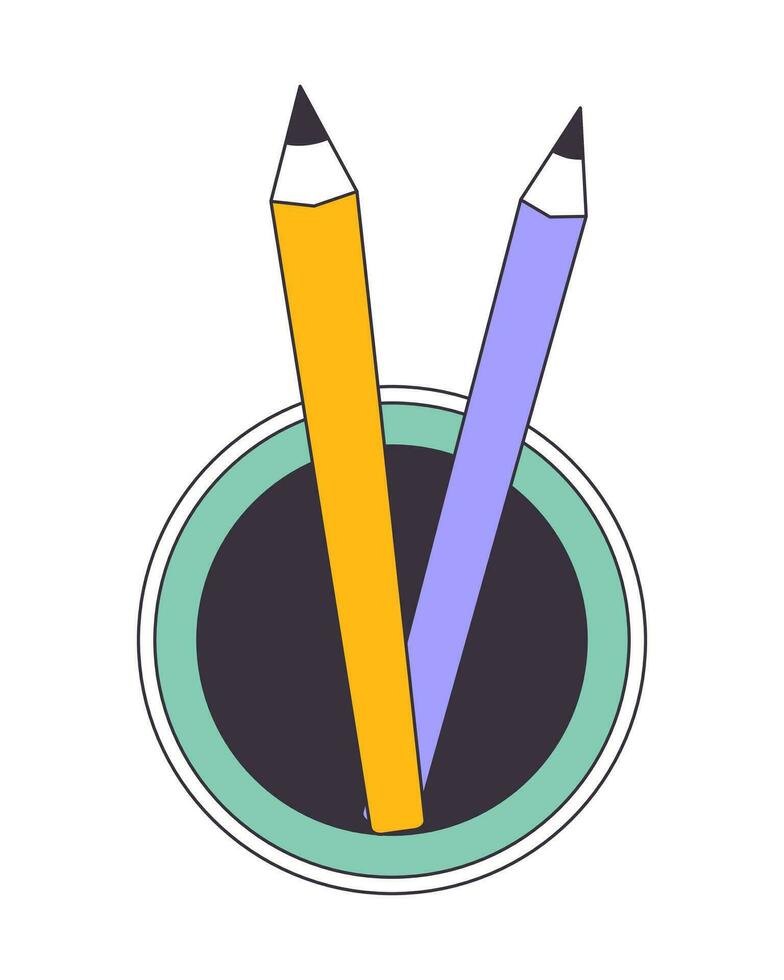 pennor arrangör topp se platt linje Färg isolerat vektor objekt. skrivbordet lagring penna hållare. redigerbar klämma konst bild på vit bakgrund. enkel översikt tecknad serie fläck illustration för webb design