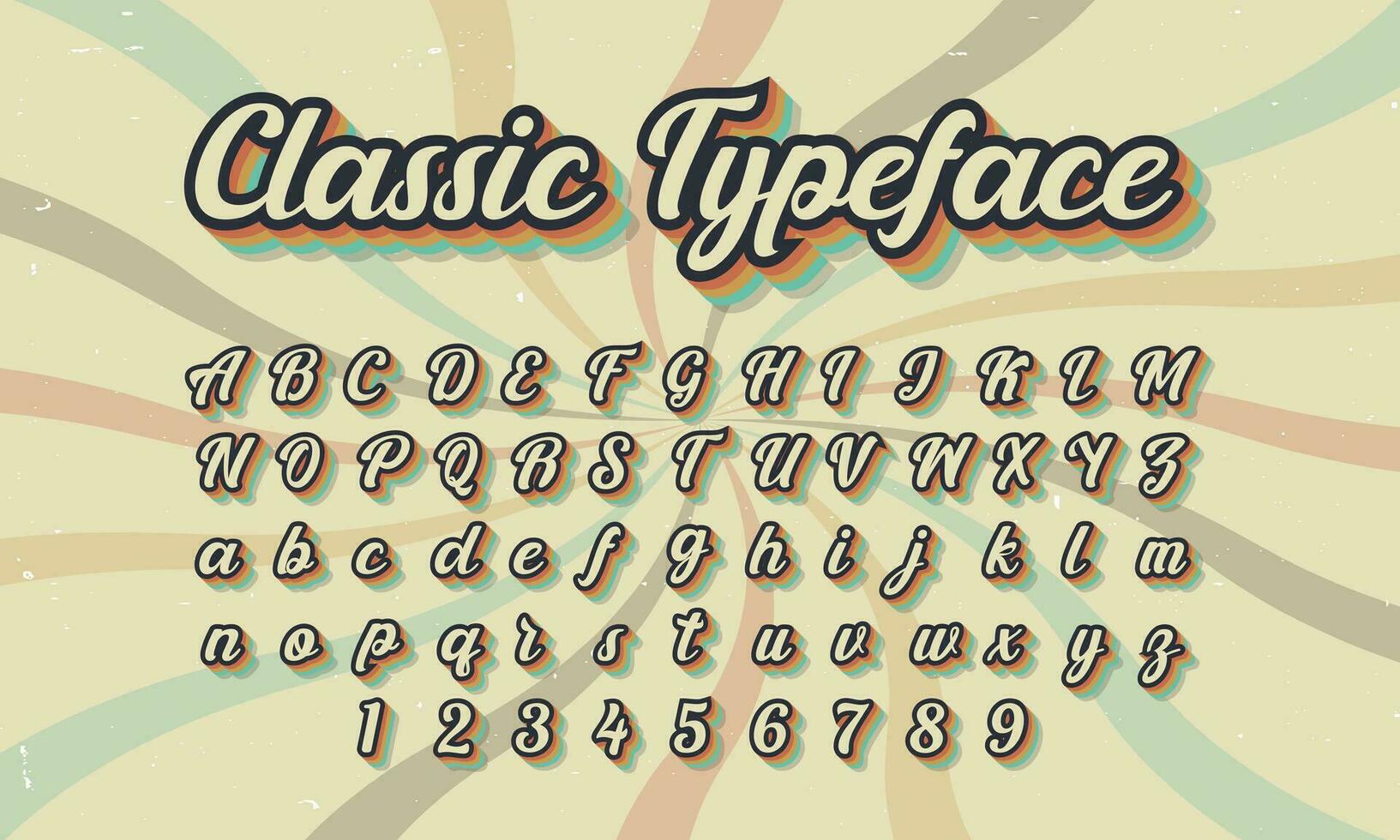 årgång retro stil färgrik vektor alfabet font typografi typsnitt