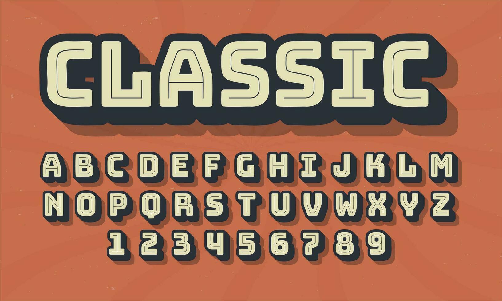 årgång retro stil färgrik vektor alfabet font typografi typsnitt