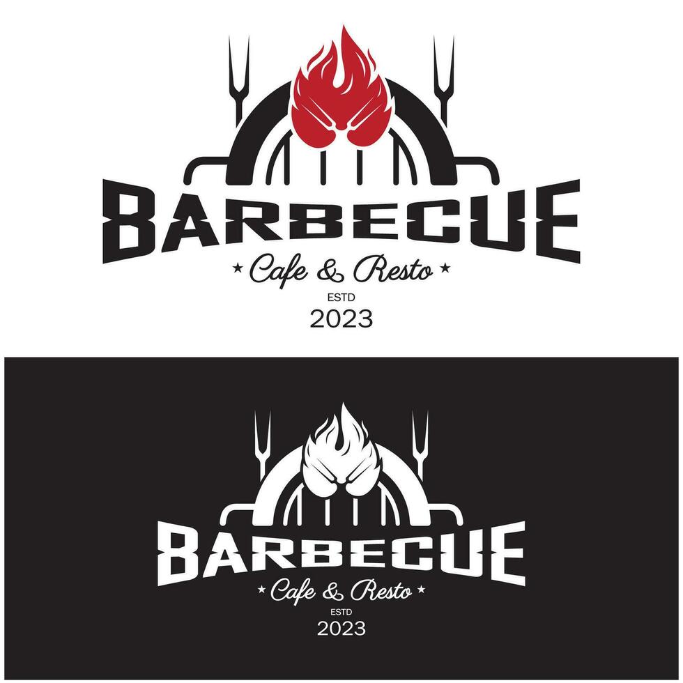 einfach Grill Jahrgang heiß Grill, mit gekreuzt Flammen und Spatel. Logo zum Restaurant, Abzeichen, Cafe und bar.vektor vektor