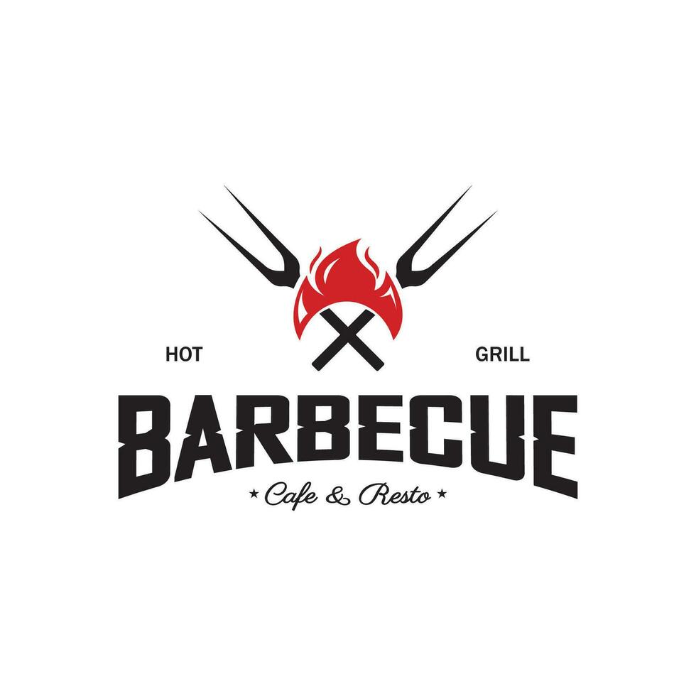 einfach Grill Jahrgang heiß Grill, mit gekreuzt Flammen und Spatel. Logo zum Restaurant, Abzeichen, Cafe und bar.vektor vektor