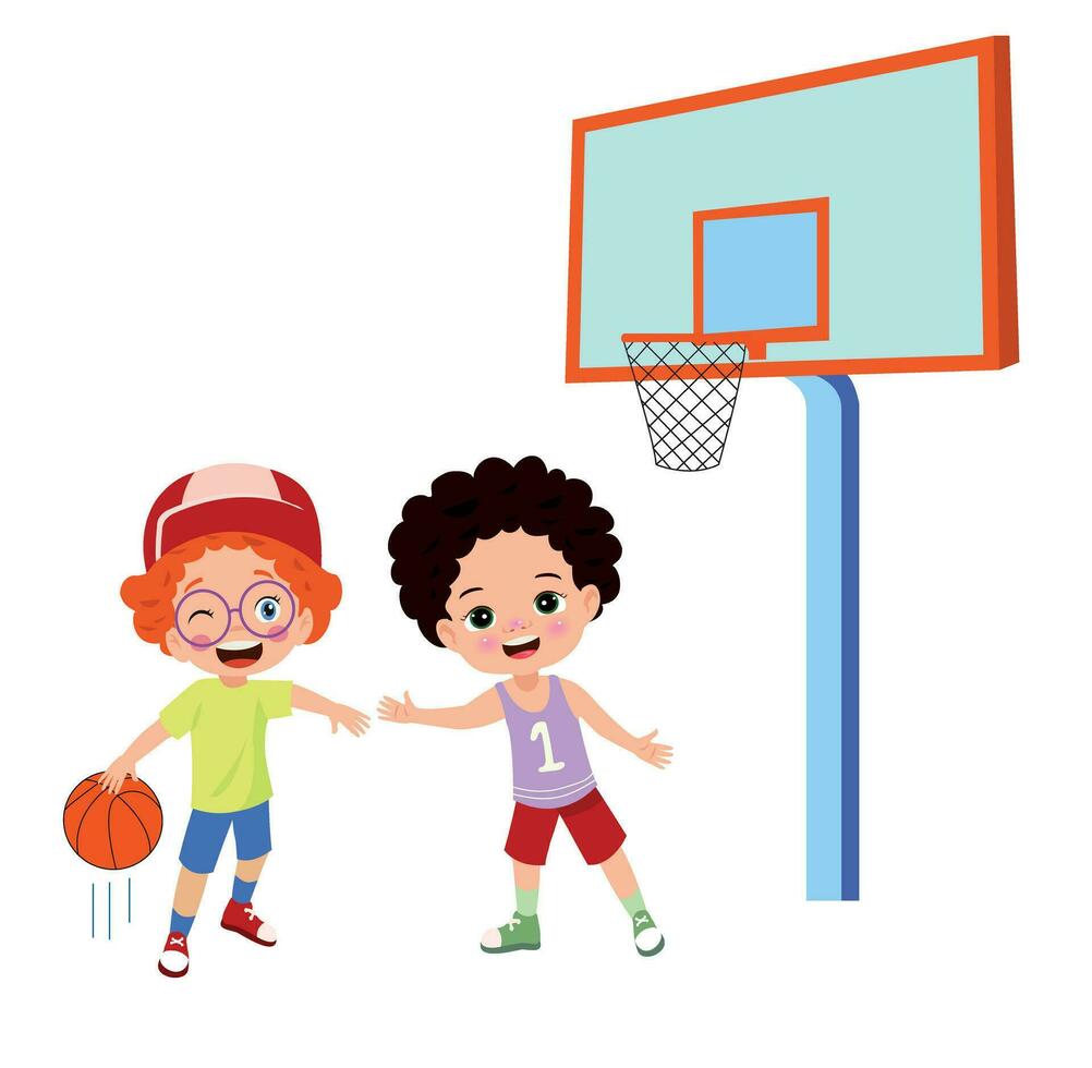 Vektor Illustration von Kind spielen Basketball