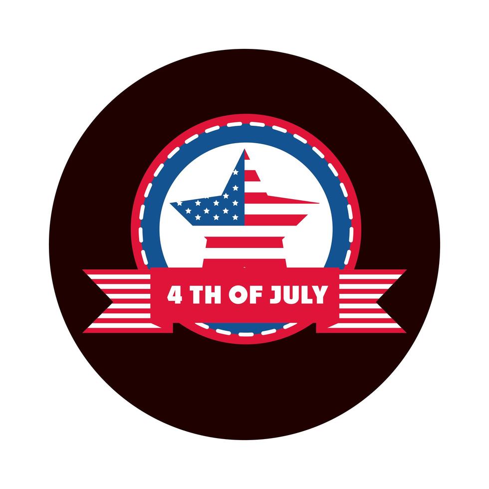 4 juli självständighetsdagen amerikanska flaggan stjärna klistermärke banner block och platt stilikon vektor