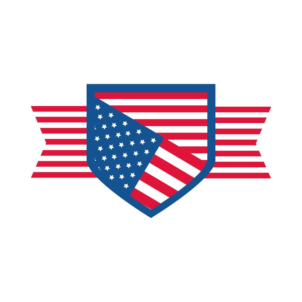 4 juli självständighetsdagen amerikanska flaggan sköld ära firande platt stilikon vektor