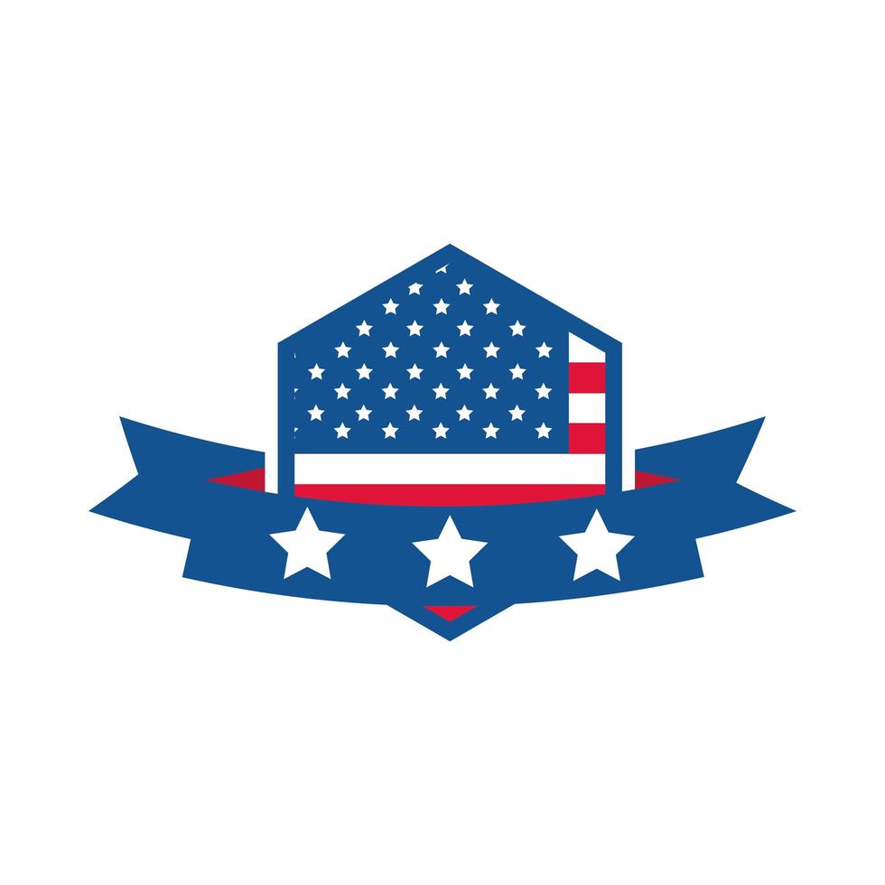 4 juli självständighetsdagen amerikanska flaggan band emblem etikett platt stilikon vektor