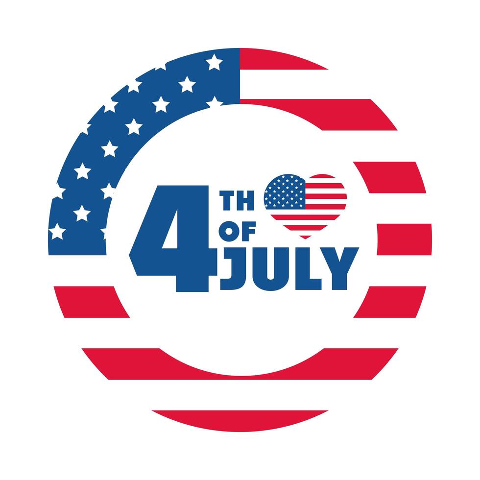 4. Juli Unabhängigkeitstag amerikanische Flagge Herz Denkmal Feier flache Stilikone vektor