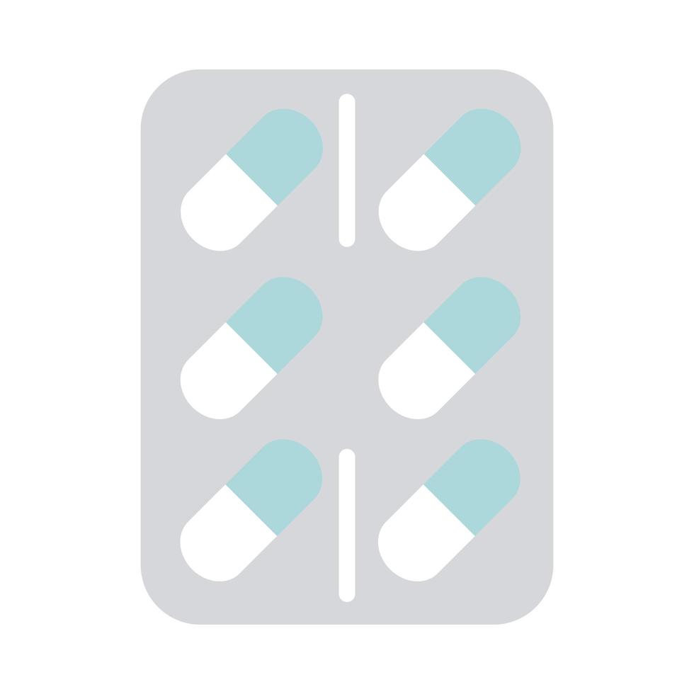 Verpackung Pillen Medizin Gesundheitswesen Ausrüstung medizinische flache Stilikone vektor