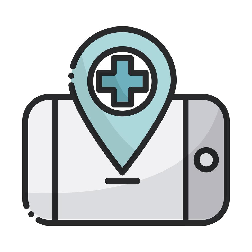 Smartphone-Standortzeiger-App Gesundheitsversorgung medizinische Linie und Füllsymbol vektor