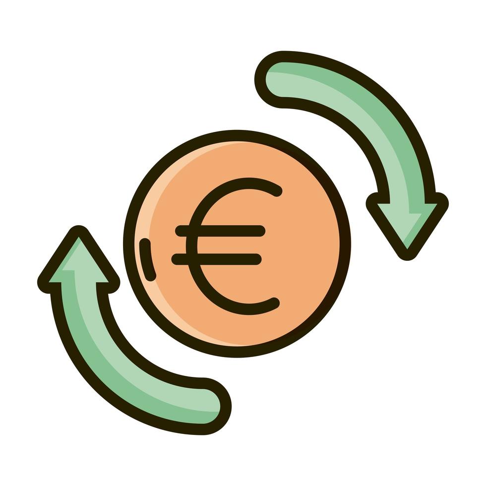 Euro-Geldwechselgeschäft Finanzinvestitionslinie und Füllsymbol vektor