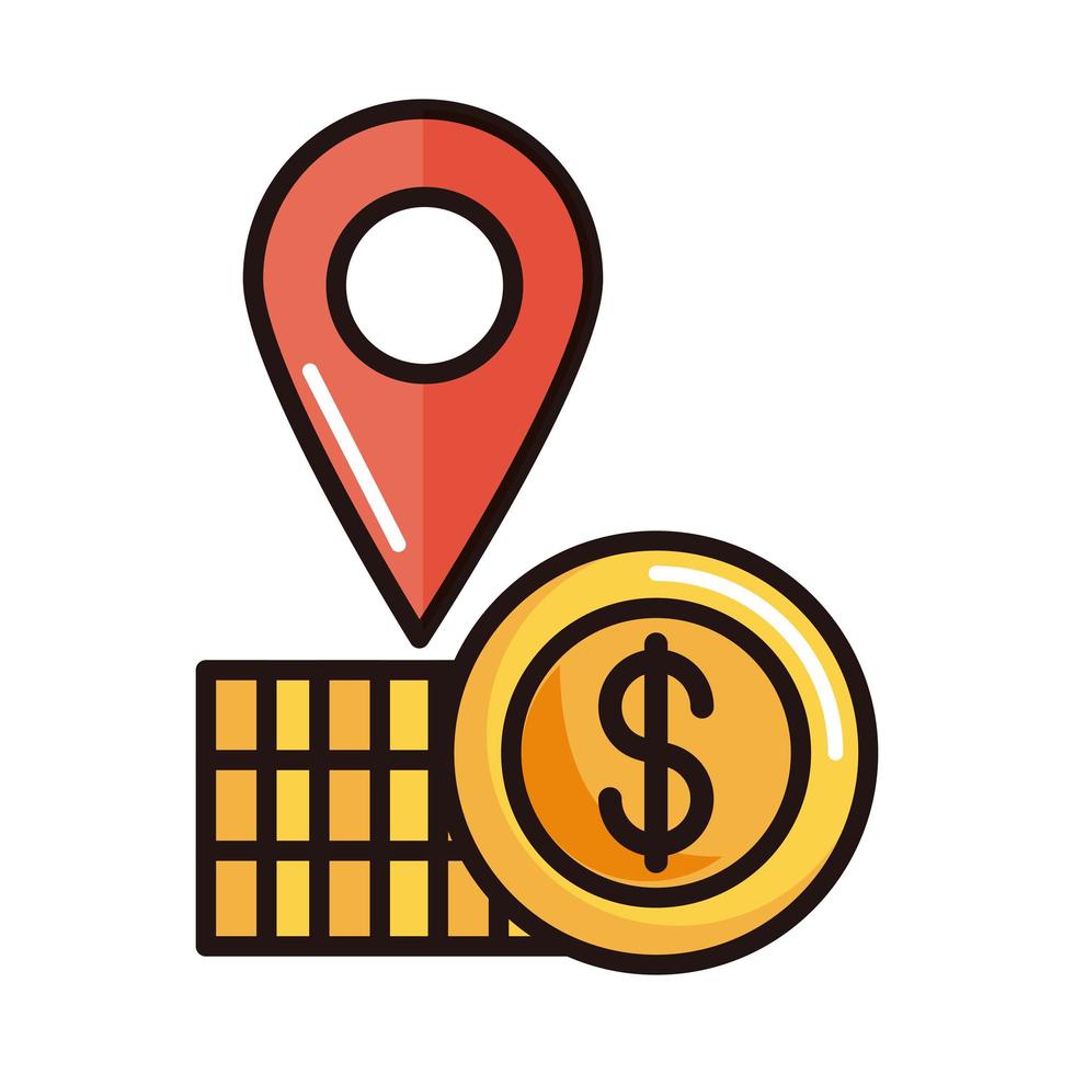 GPS stift plats pengar shopping eller betalning mobilbank linje och fyll ikon vektor