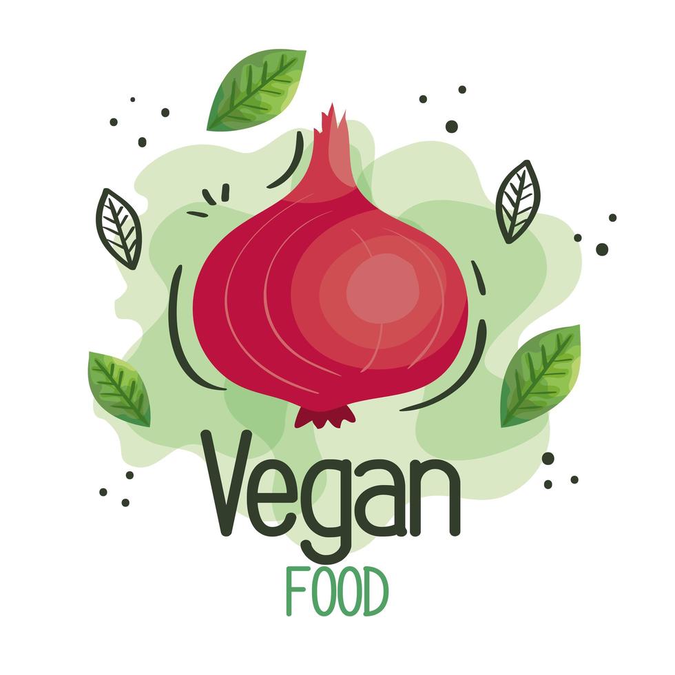 Veganes Essen Poster mit Zwiebeln und Blättern vektor