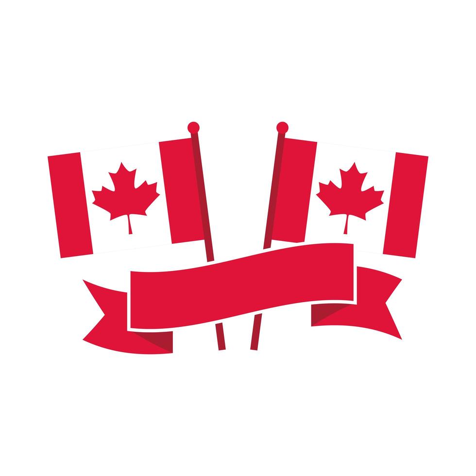 kanadas dag kanadensiska flaggor i pole banner frihet firande platt stilikon vektor