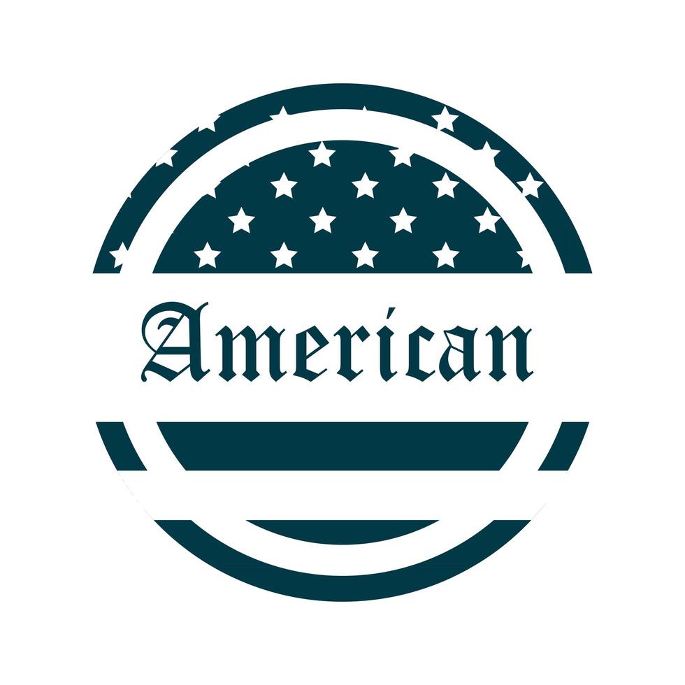 Glücklicher Unabhängigkeitstag amerikanische Flagge, die nationales Design-Silhouette-Stil-Symbol beschriftet vektor