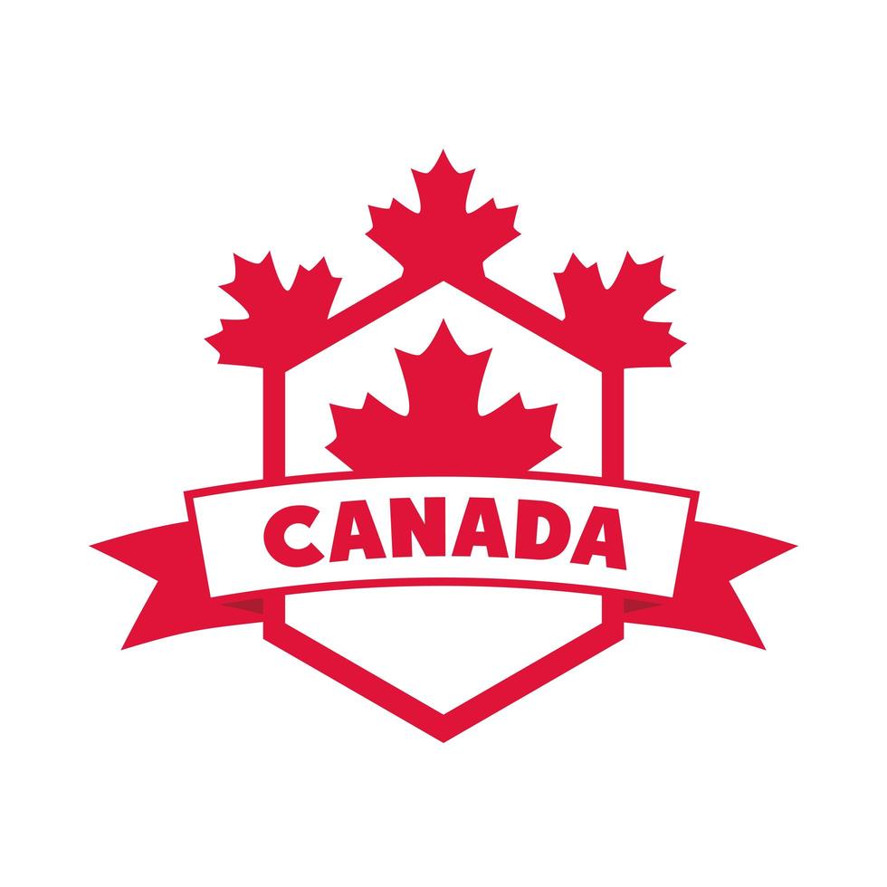 Kanada dag sköld lönn löv band etikett insignier platt stil ikon vektor