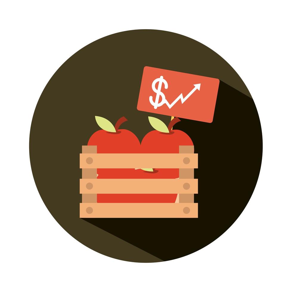 frische geerntete Äpfel in der Box erhöhen den Preis Markt steigende Lebensmittelpreise Blockstil-Symbol vektor
