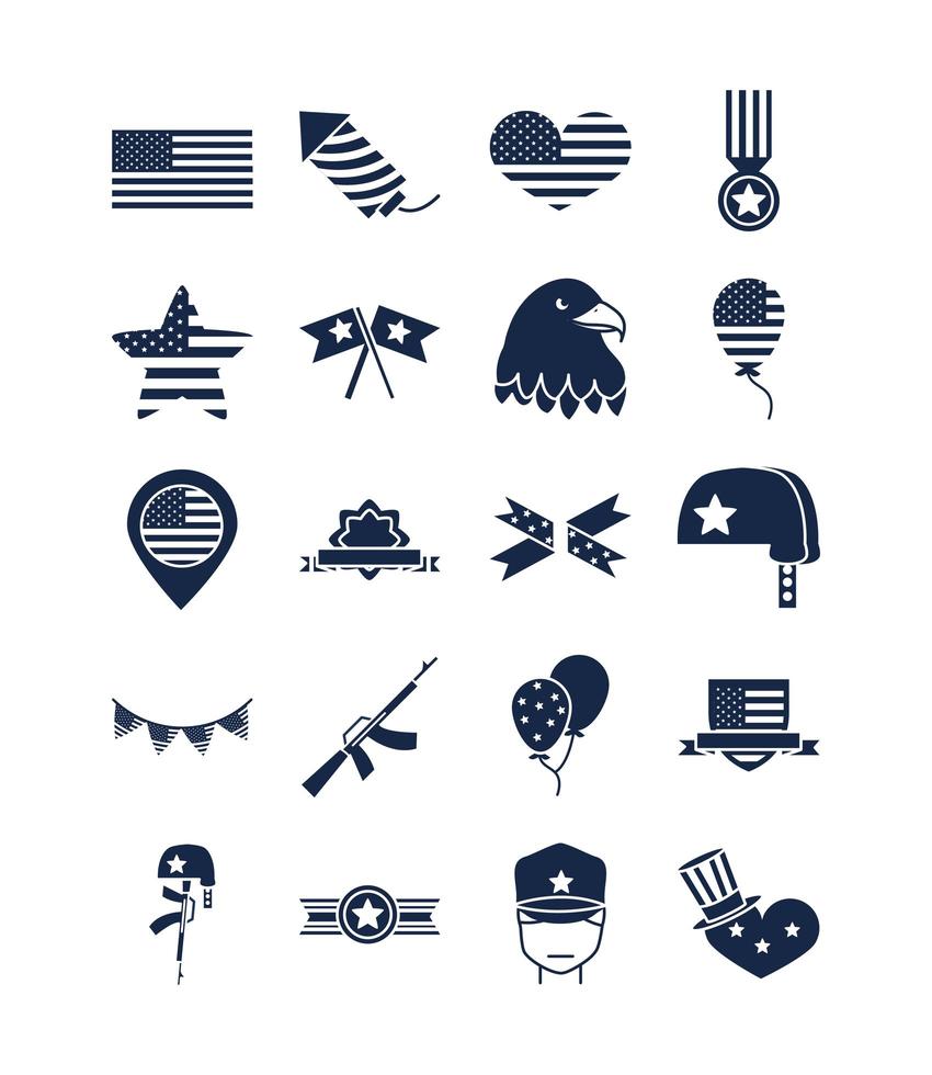 minnesdag amerikanska nationella firande ikoner anger silhuett stilikon vektor