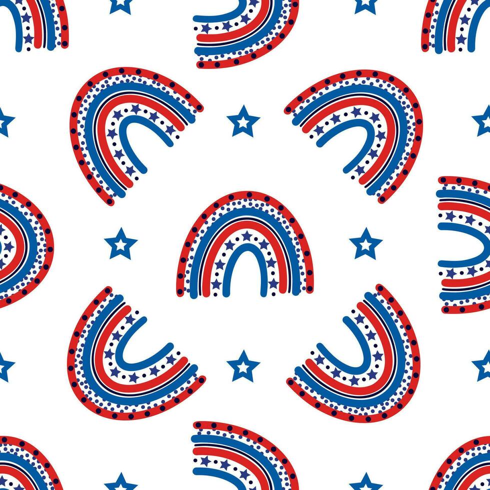 amerikanisch Flagge Regenbogen nahtlos Vektor Muster. USA Unabhängigkeit Tag, 4 .. von Juli. Freiheit Symbol mit hell schön Sterne. patriotisch Urlaub unterzeichnen. eben Karikatur Hintergrund zum Hintergrund, drucken, Netz