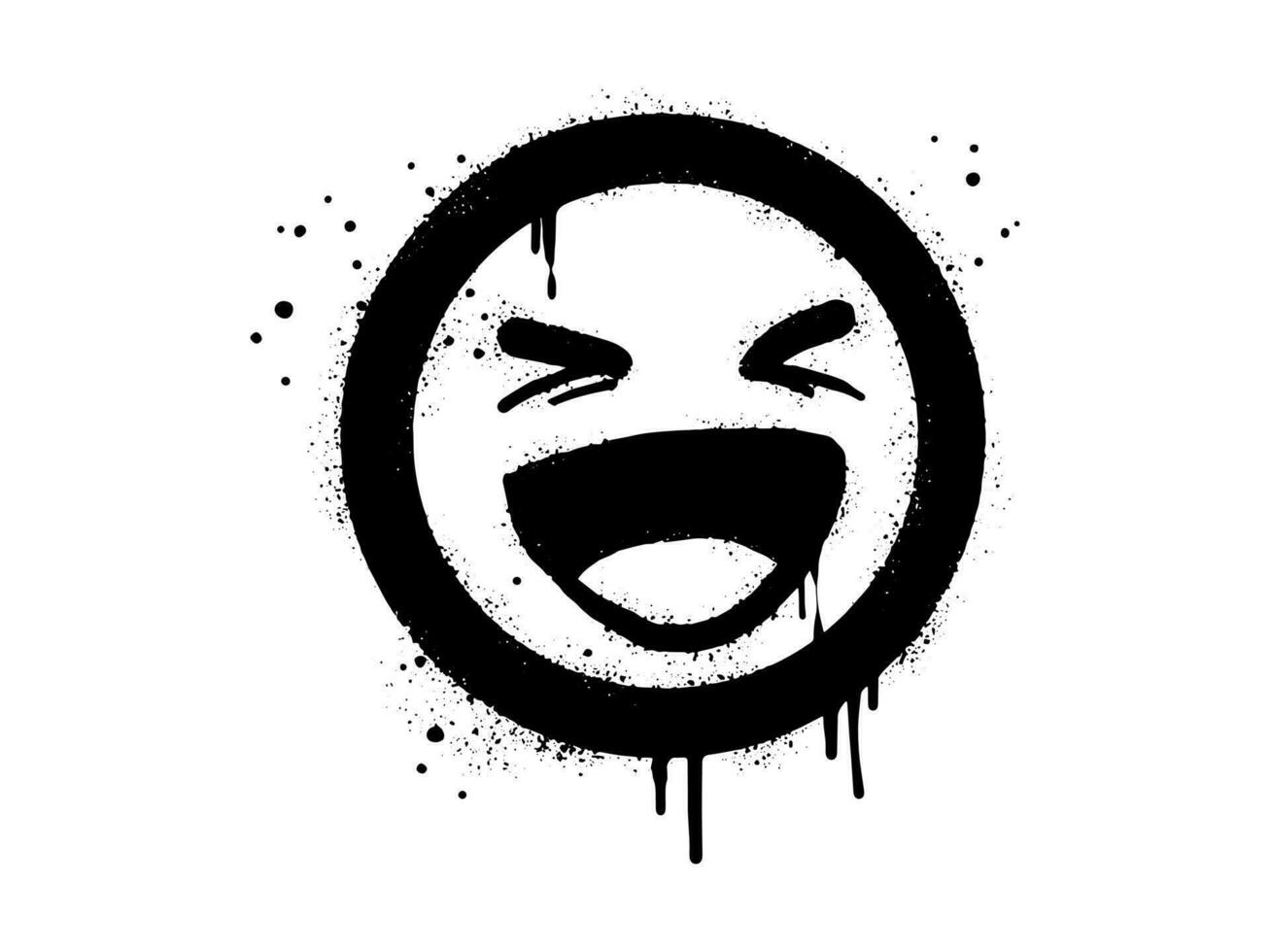 lächelnd Gesicht Emoticon Charakter. sprühen gemalt Graffiti Lächeln Gesicht im schwarz Über Weiß. isoliert auf Weiß Hintergrund. Vektor Illustration