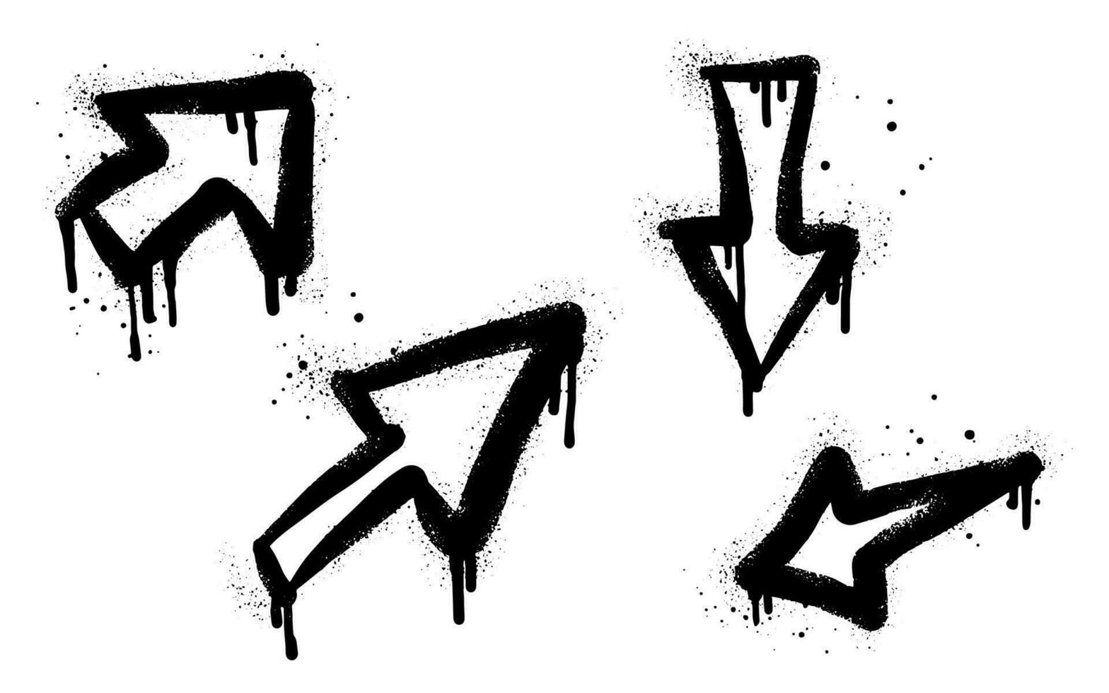 samling av spray målad graffiti pil i svart över vit. pil riktning droppa symbol. isolerat på vit bakgrund. vektor illustration
