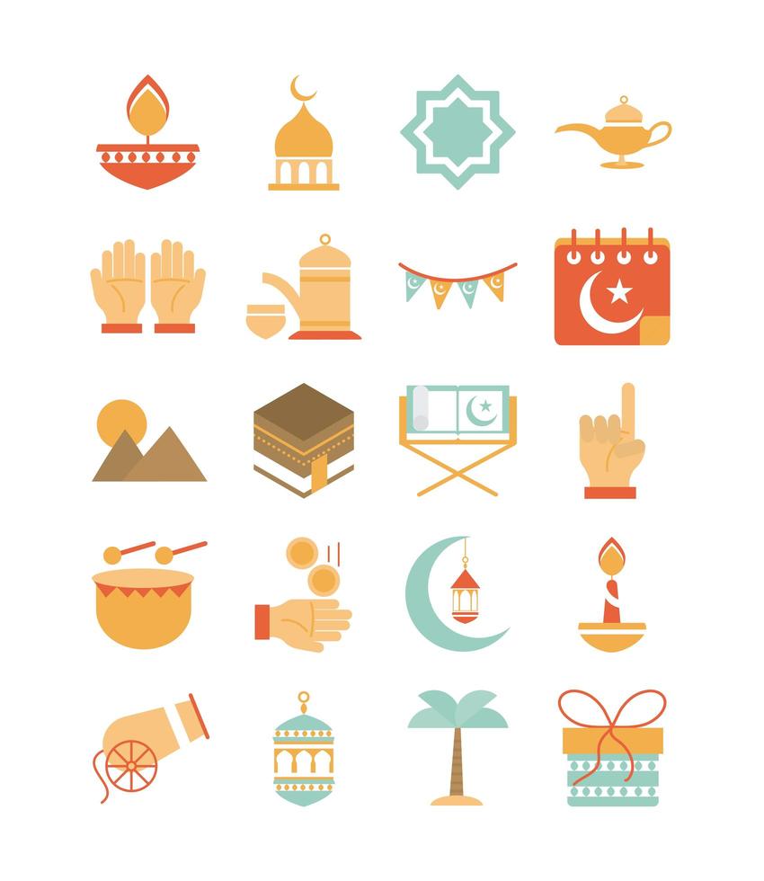 ramadan arabisk islamisk fest ikonuppsättning tonfärgikon vektor
