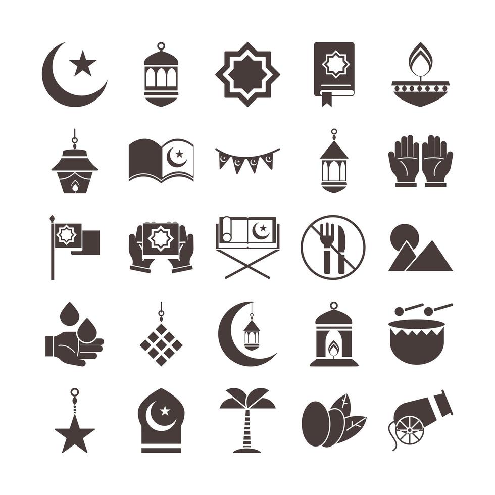 Ramadan arabisch islamische Feier Icon Set Silhouette Stilikone vektor